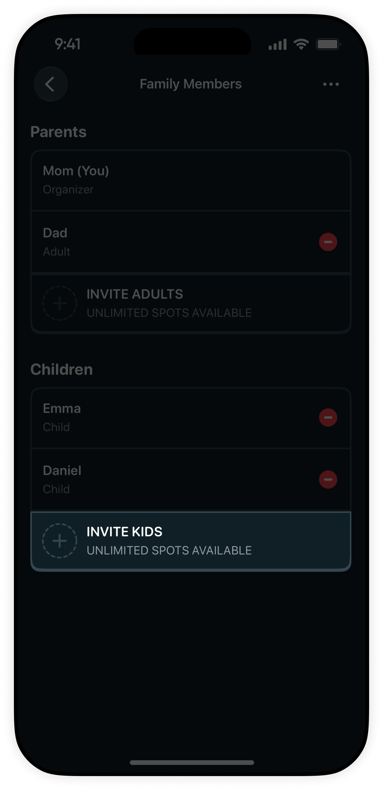 Step 3: Tap Invite Kids in Children section