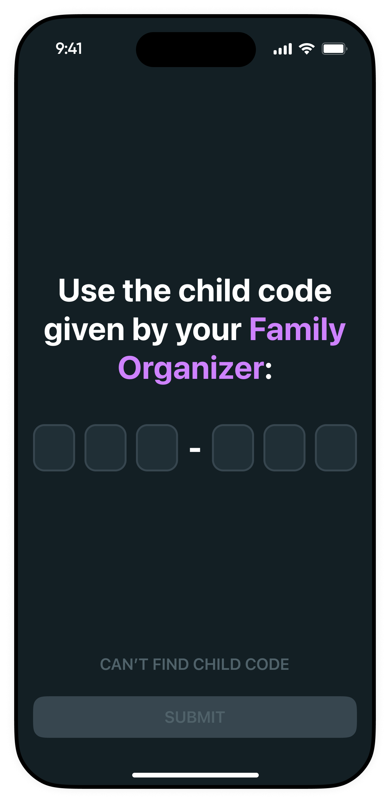 KidoPal Junior 6-digit code entry screen